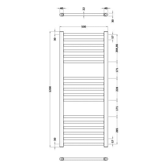 Nuie Round Straight Towel Radiator 1200x500 - Brushed Brass