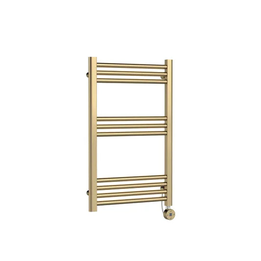 Nuie Round Straight Electric Towel Radiator 800x500mm Brushed Brass