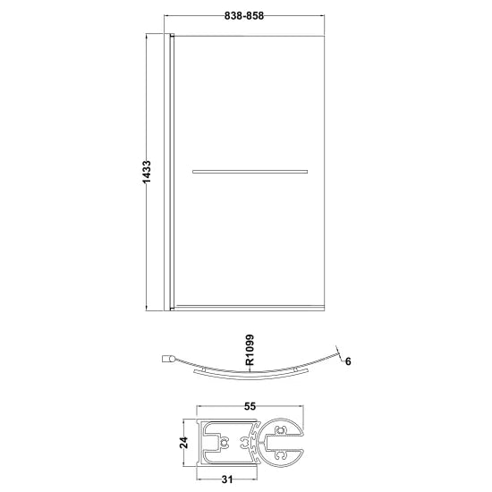 Nuie Curved B-Bath Screen with Rail