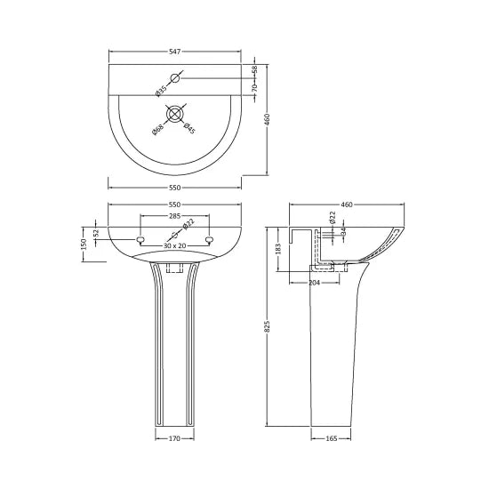 Nuie Freya 560mm Basin & Pedestal
