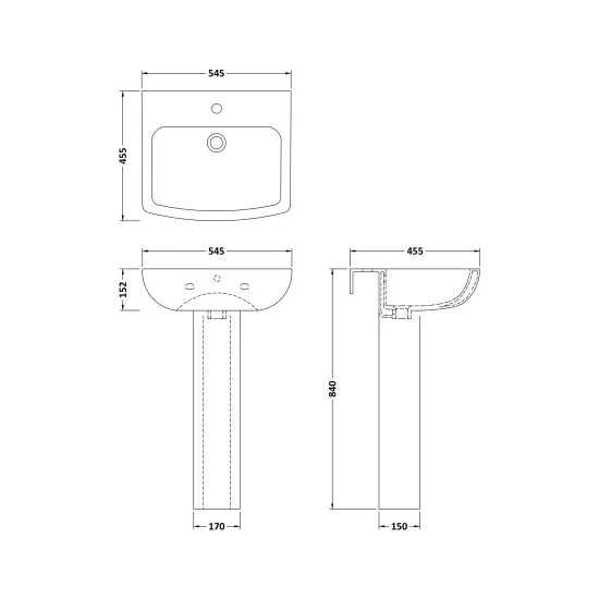 Nuie Ava 545mm Basin & Pedestal