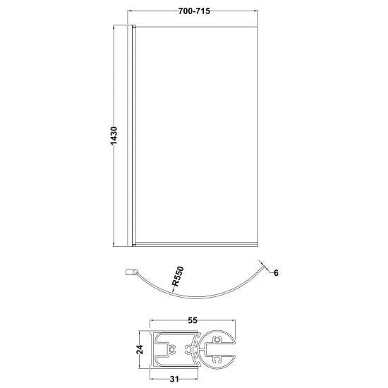 Nuie P' Curved Bath Screen (5mm Glass)