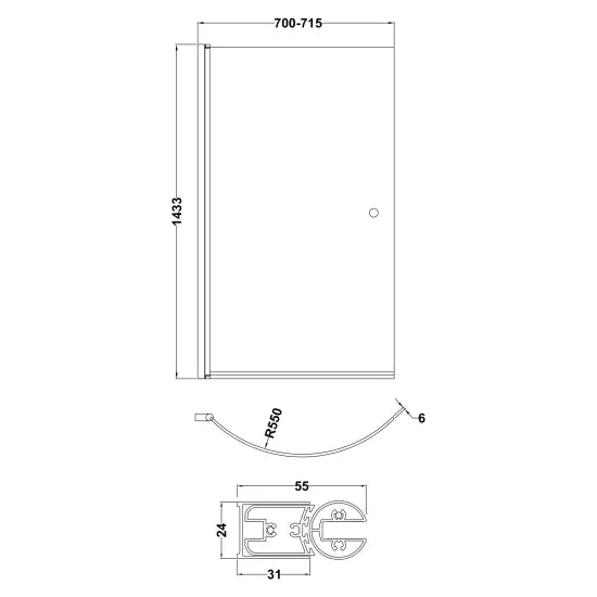 Nuie Curved P-Bath Screen with Knob