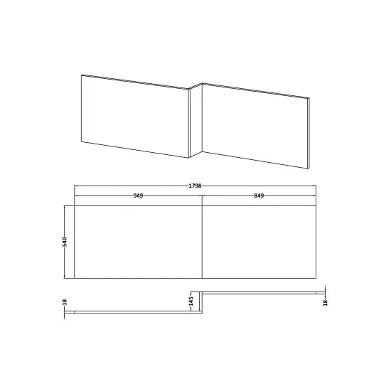 Nuie 1800mm Offset Side Panel Waterproof