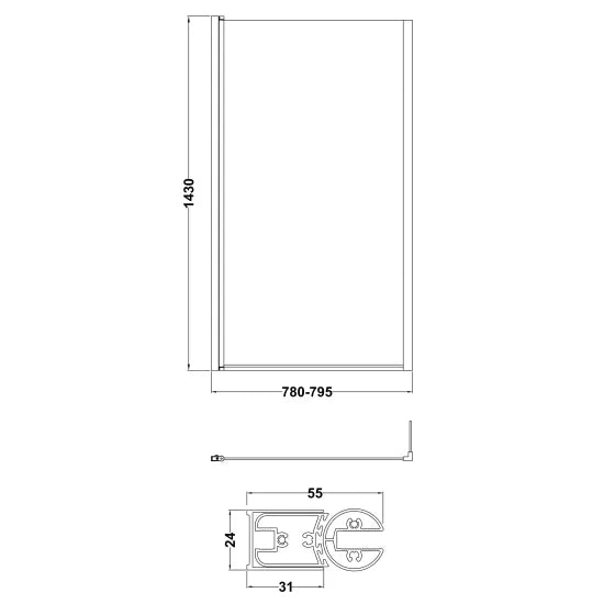 Nuie Square Fixed Bath Screen with Fixed Return - 6mm