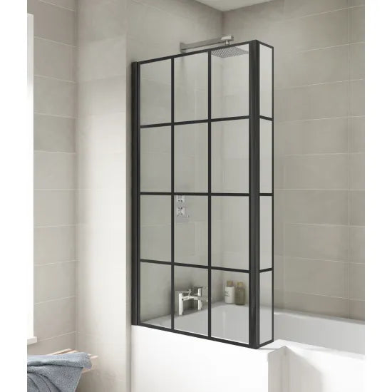 Nuie Square Black Framed Bath Screen With Fixed Return