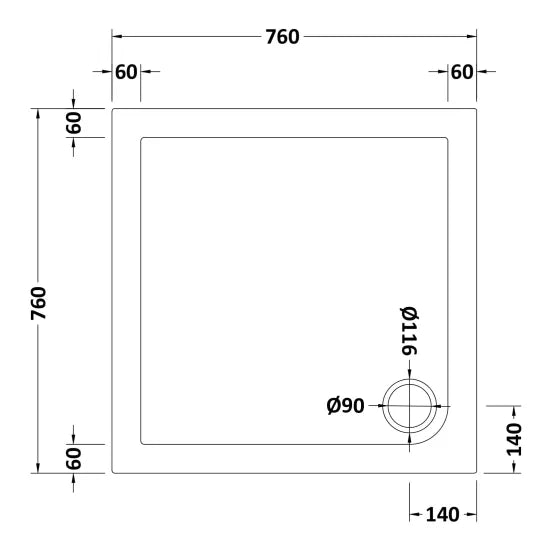 Nuie Slip Resistant Square Shower Tray 760 x 760mm