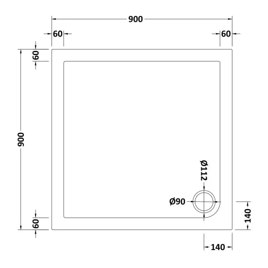 Nuie Slip Resistant Square Shower Tray 900 x 900mm