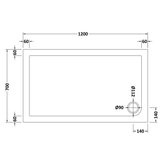 Nuie Slip Resistant Rectangular Shower Tray 1200 x 700mm