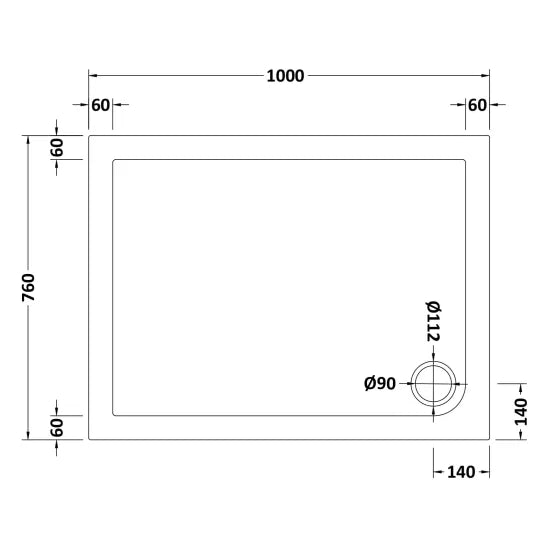 Nuie Slip Resistant Rectangular Shower Tray 1000 x 760mm