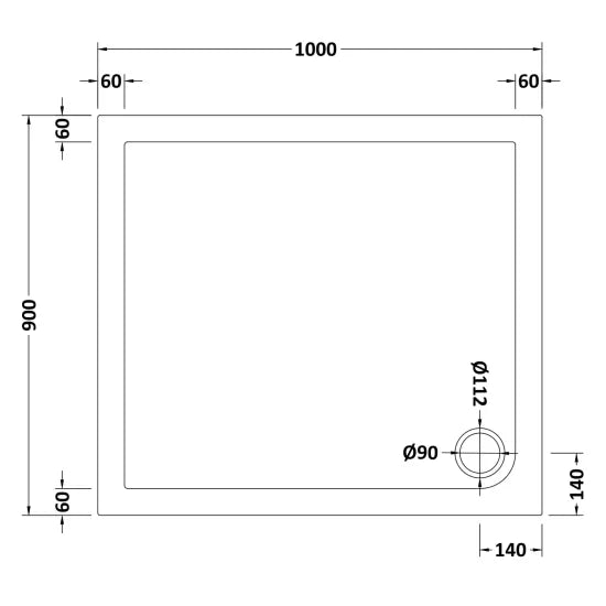 Nuie Slip Resistant Rectangular Shower Tray 1000 x 900mm