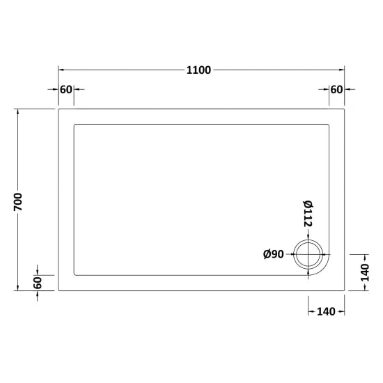 Nuie Slip Resistant Rectangular Shower Tray 1100 x 700mm