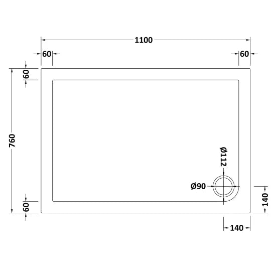 Nuie Slip Resistant Rectangular Shower Tray 1100 x 760mm