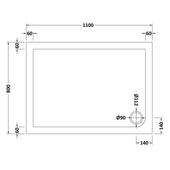 Nuie Slip Resistant Rectangular Shower Tray 1100 x 800mm