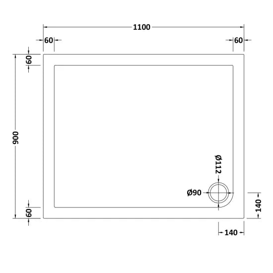 Nuie Slip Resistant Rectangular Shower Tray 1100 x 900mm