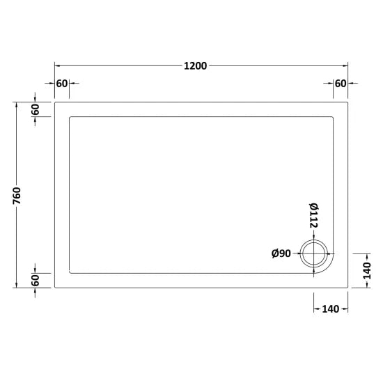 Nuie Slip Resistant Rectangular Shower Tray 1200 x 760mm