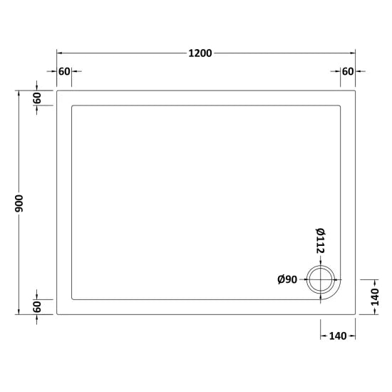 Nuie Slip Resistant Rectangular Shower Tray 1200 x 900mm