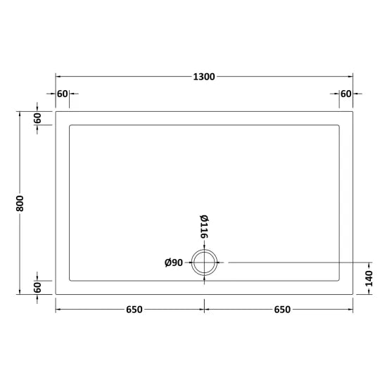 Nuie Slip Resistant Rectangular Shower Tray 1300 x 800mm