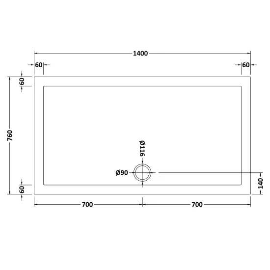 Nuie Slip Resistant Rectangular Shower Tray 1400 x 760mm