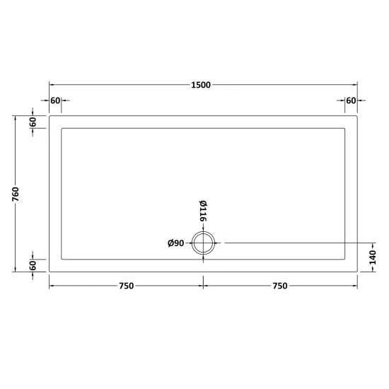 Nuie Slip Resistant Rectangular Shower Tray 1500 x 760mm