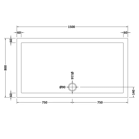 Nuie Slip Resistant Rectangular Shower Tray 1500 x 800mm