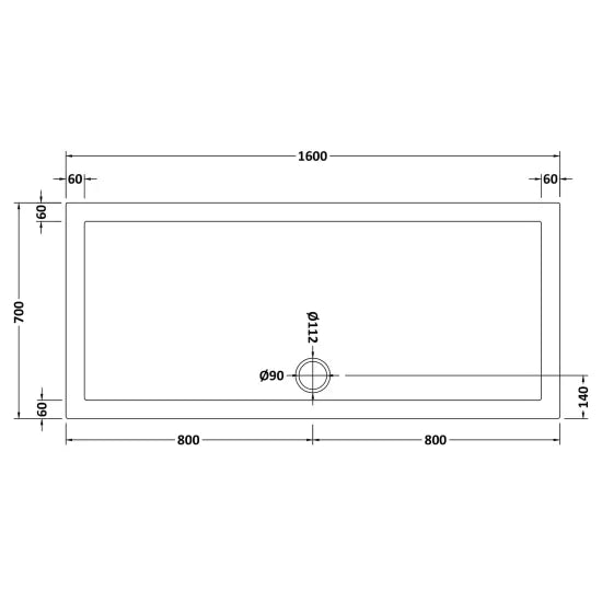 Nuie Slip Resistant Rectangular Shower Tray 1600 x 700mm