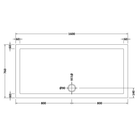 Nuie Slip Resistant Rectangular Shower Tray 1600 x 760mm