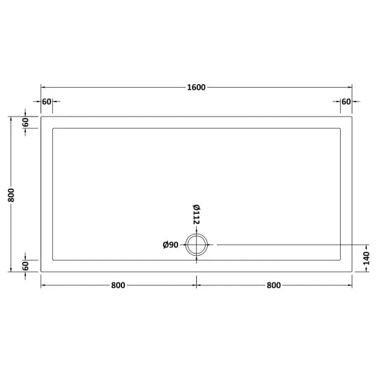 Nuie Slip Resistant Rectangular Shower Tray 1600 x 800mm