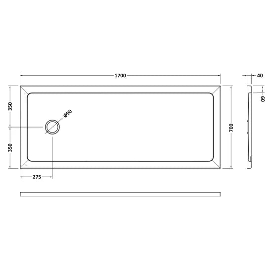 Nuie Slip Resistant Bath Replacement Shower Tray 1700 x 700mm