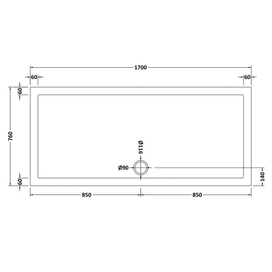 Nuie Slip Resistant Rectangular Shower Tray 1700 x 760mm