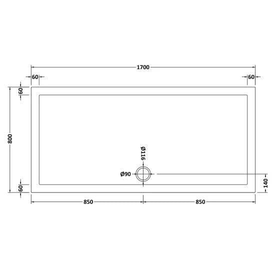 Nuie Slip Resistant Rectangular Shower Tray 1700 x 800mm