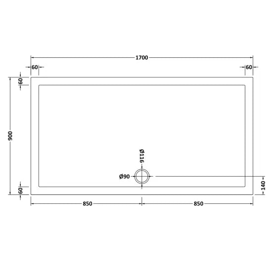 Nuie Slip Resistant Rectangular Shower Tray 1700 x 900mm