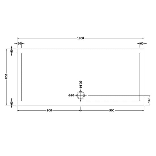 Nuie Slip Resistant Rectangular Shower Tray 1800 x 800mm