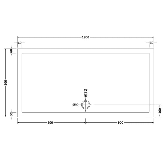 Nuie Slip Resistant Rectangular Shower Tray 1800 x 900mm