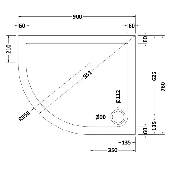 Nuie Slip Resistant Offset Quadrant Shower Tray LH 900 x 760mm