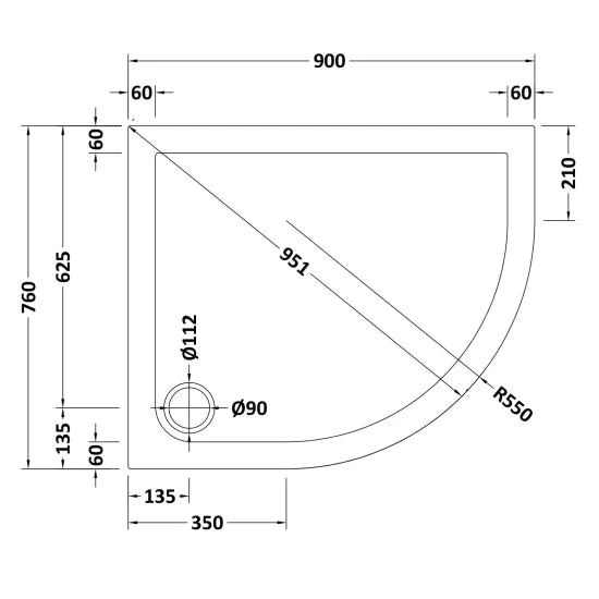 Nuie Slip Resistant Offset Quadrant Shower Tray RH 900 x 760mm