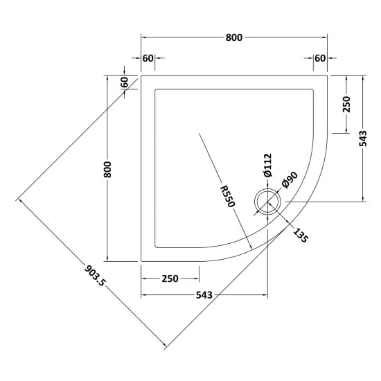 Nuie Slip Resistant Quadrant Shower Tray 800 x 800mm