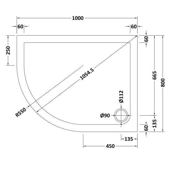 Nuie Slip Resistant Offset Quadrant Shower Tray LH 1000 x 800mm