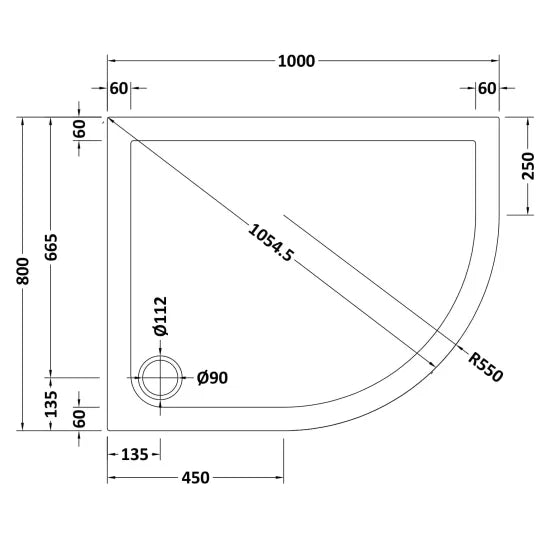 Nuie Slip Resistant Offset Quadrant Shower Tray RH 1000 x 800mm