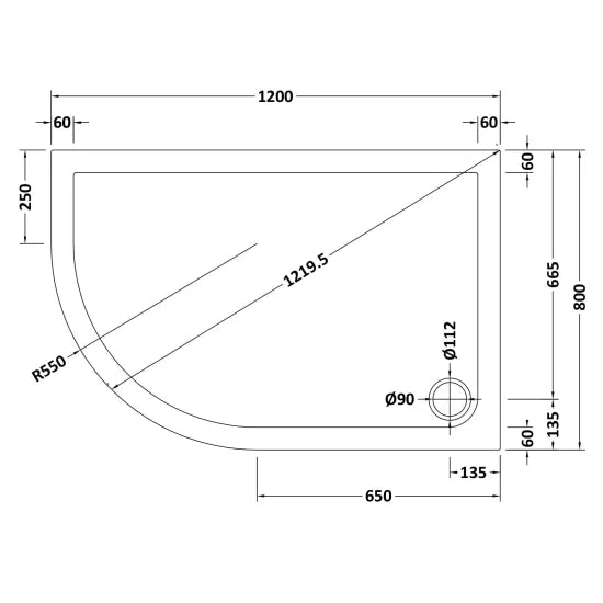 Nuie Slip Resistant Offset Quadrant Shower Tray LH 1200 x 800mm