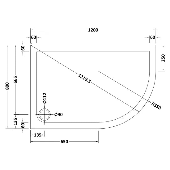 Nuie Slip Resistant Offset Quadrant Shower Tray RH 1200 x 800mm