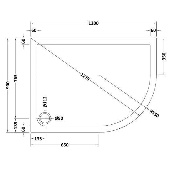 Nuie Slip Resistant Offset Quadrant Shower Tray RH 1200 x 900mm