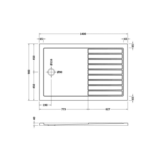 Nuie Slip Resistant Rectangular Walk-In Shower Tray 1400 x 900mm