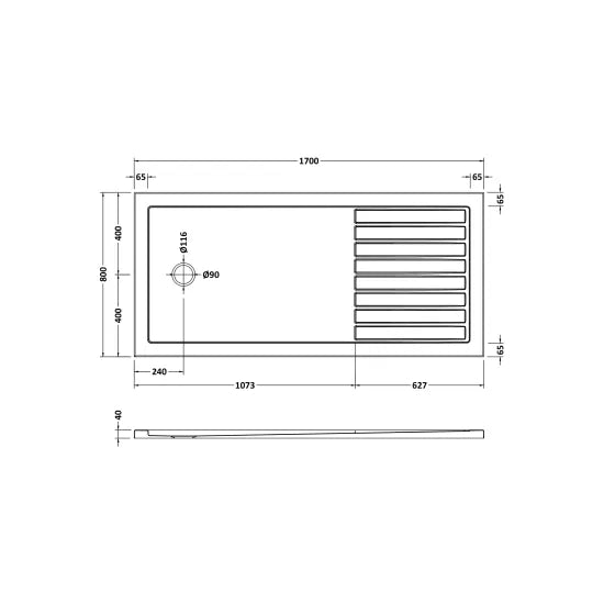 Nuie Slip Resistant Rectangular Walk-In Shower Tray 1700 x 800mm