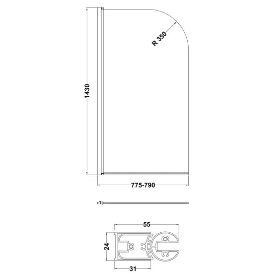 Nuie Round Bath Screen - 6mm