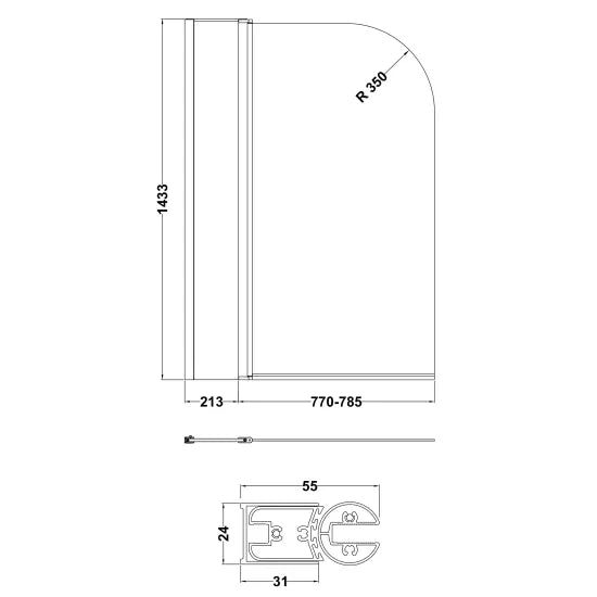 Nuie Round Bath Screen With Fixed Panel