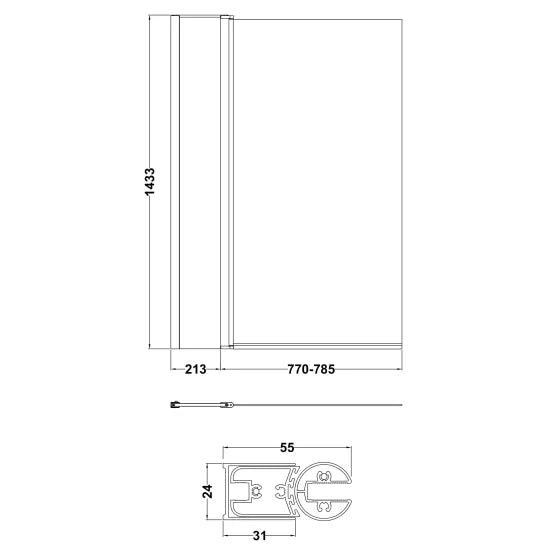 Nuie Square Bath Screen With Fixed Panel