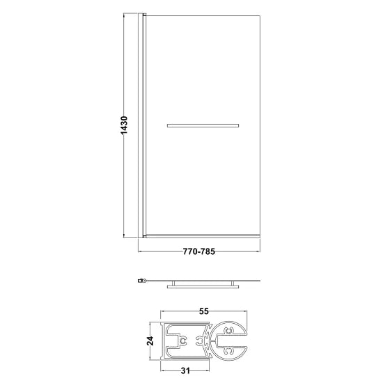 Nuie Square Bath Screen With Rail