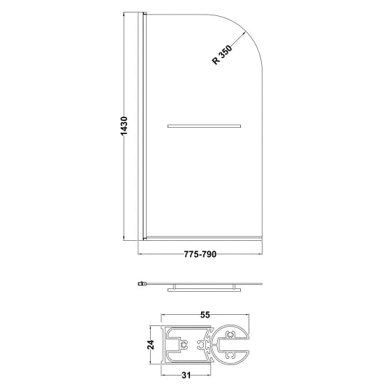 Nuie Round Bath Screen With Rail