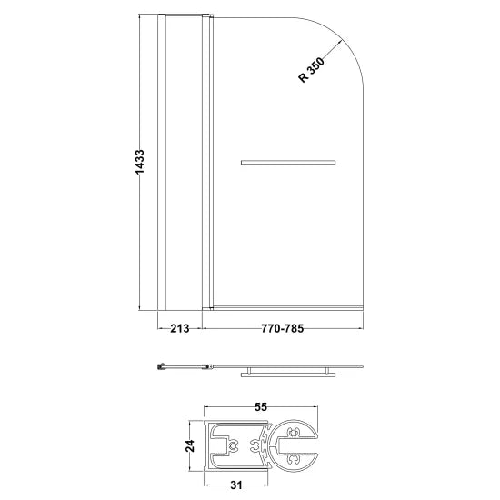 Nuie Round Bath Screen Fixed Panel & Rail